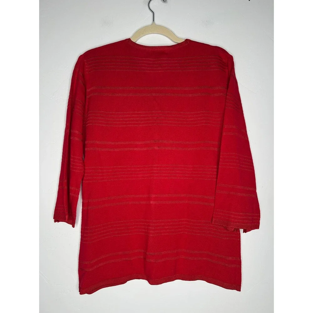 NWT Milano Red Stripe Button Front Cardigan 3/4 Sleeves Size Medium Holiday Fall